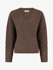 Pull droit irisé à col V - Marron - 1