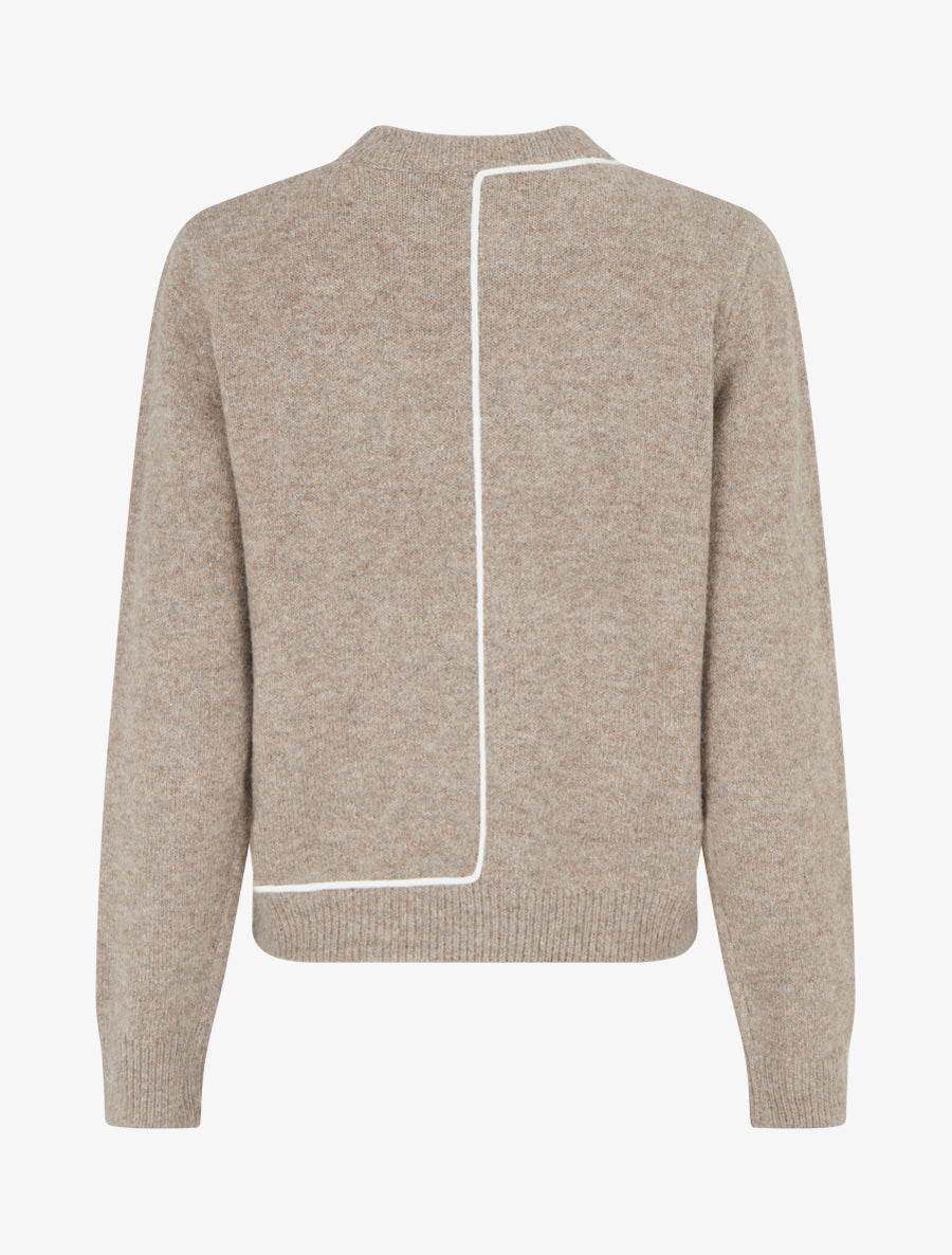 Pull droit à col rond et liseré contrastant - Taupe - 2