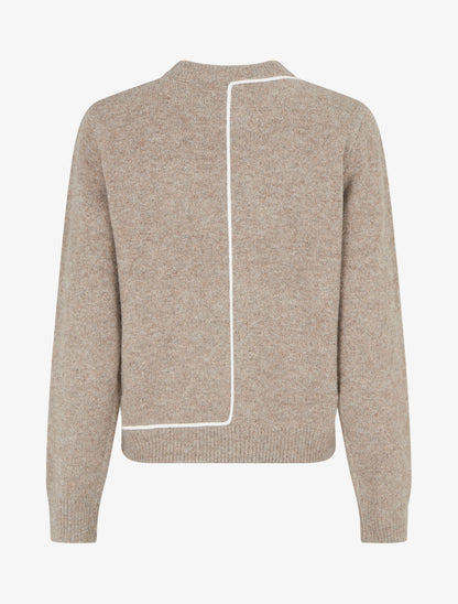 Pull droit à col rond et liseré contrastant - Taupe - 2