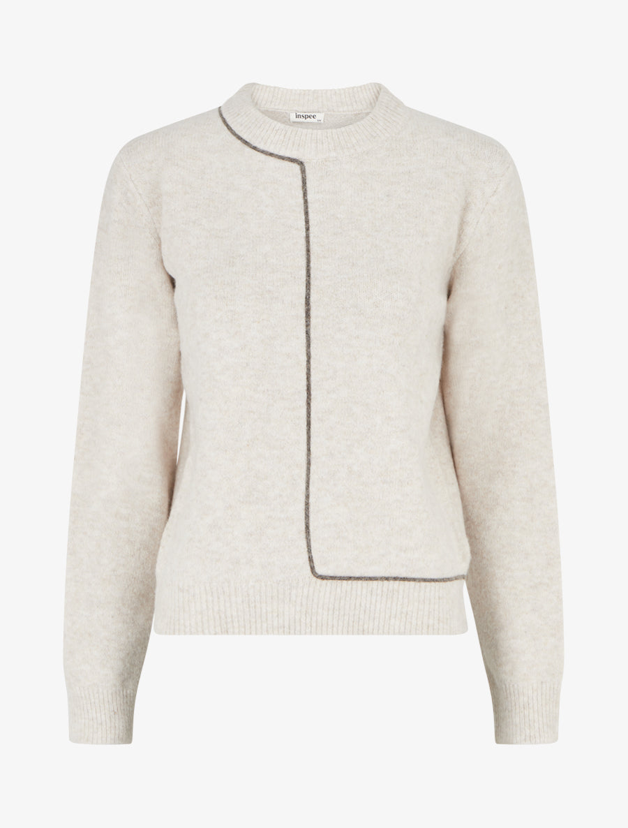 Pull droit à col rond et liseré contrastant - Écru - 1