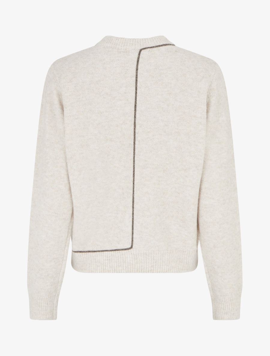 Pull droit à col rond et liseré contrastant - Écru - 2