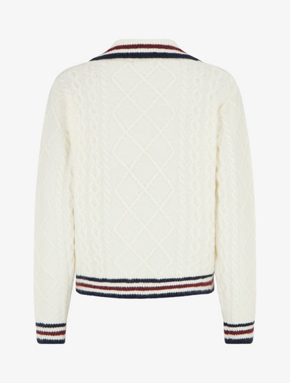 Pull texturé en maille à col V - Écru - 2