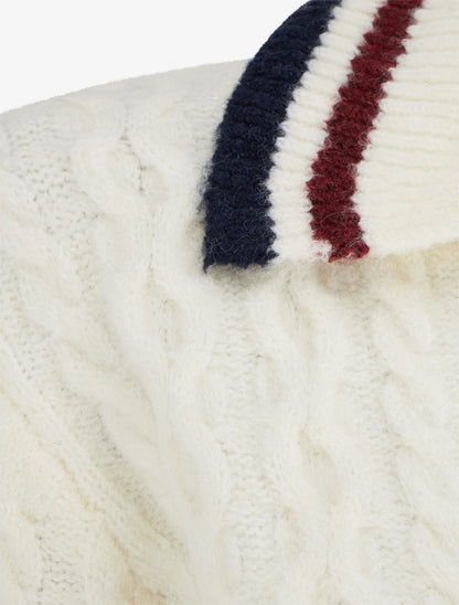 Pull texturé en maille à col V - Écru - 3