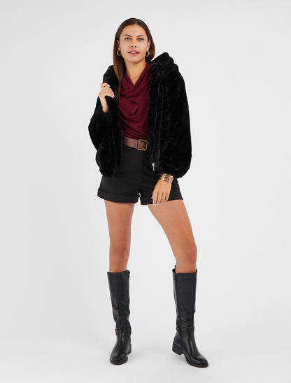 Manteau court en fourrure synthétique - Noir - 8