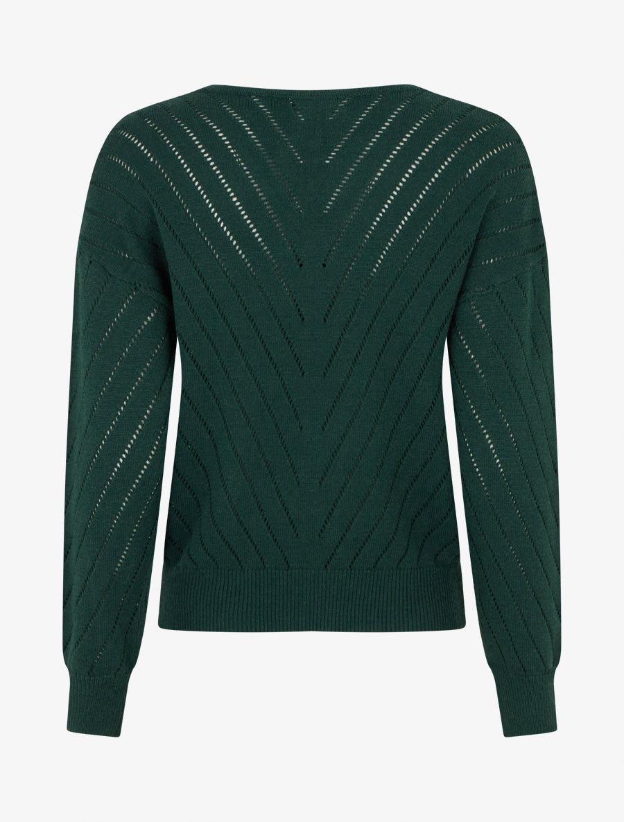 Pull uni ajouré à col V - Vert sapin - 2