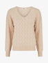 Pull uni à col V et détail ajouré - Beige - 1