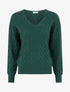 Pull uni à col V et détail ajouré - Vert sapin - 1