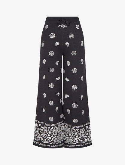 Pantalon en maille à imprimé ikat - Noir - 1