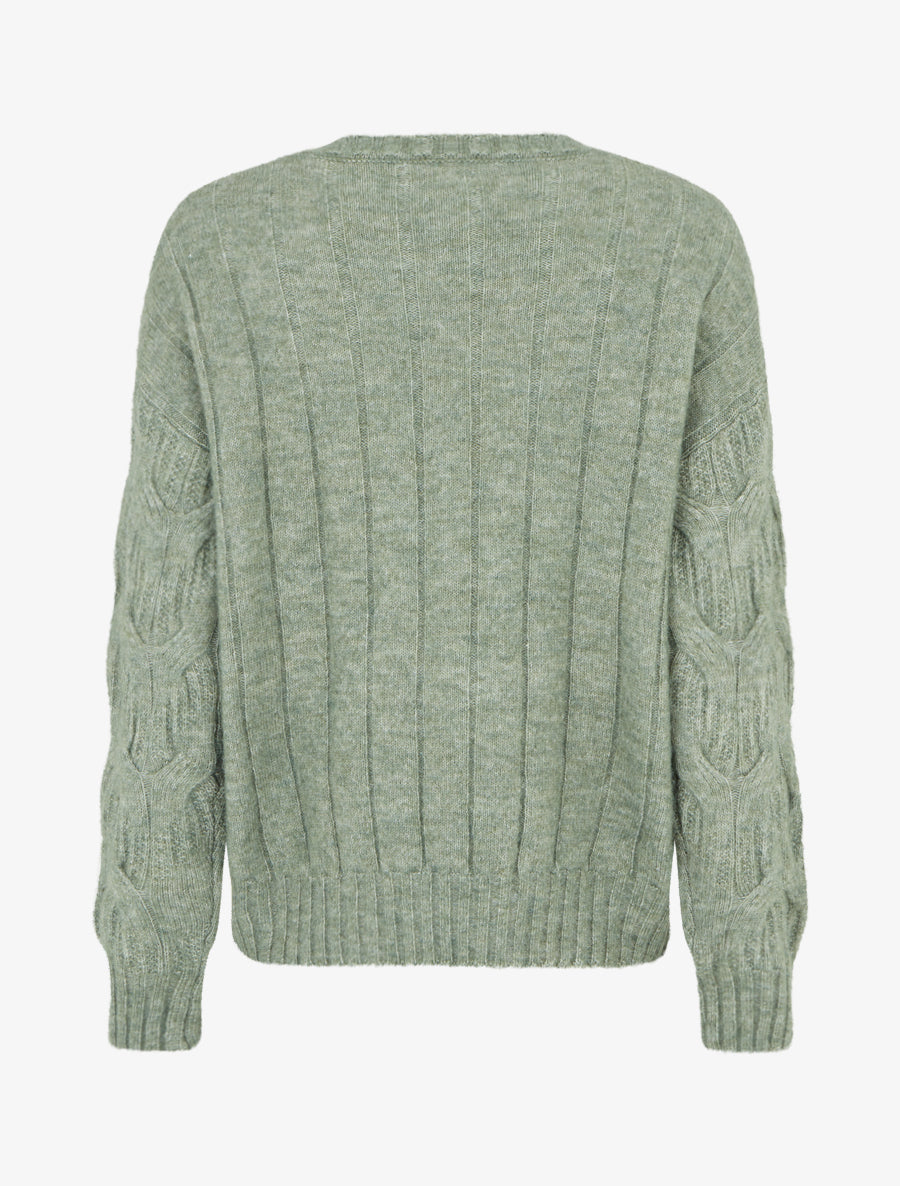 Pull droit en maille fantaisie - Vert olive - 2