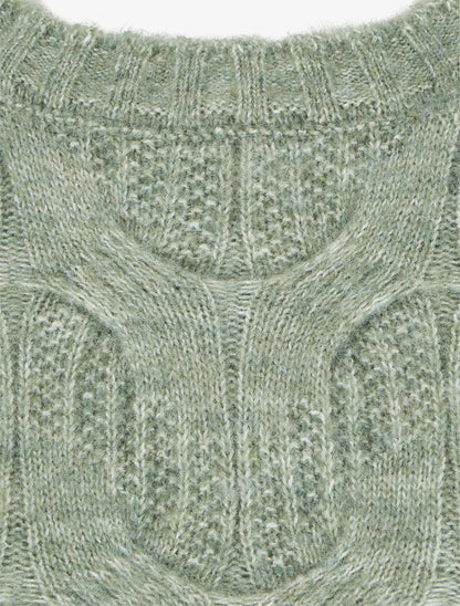 Pull droit en maille fantaisie - Vert olive - 3
