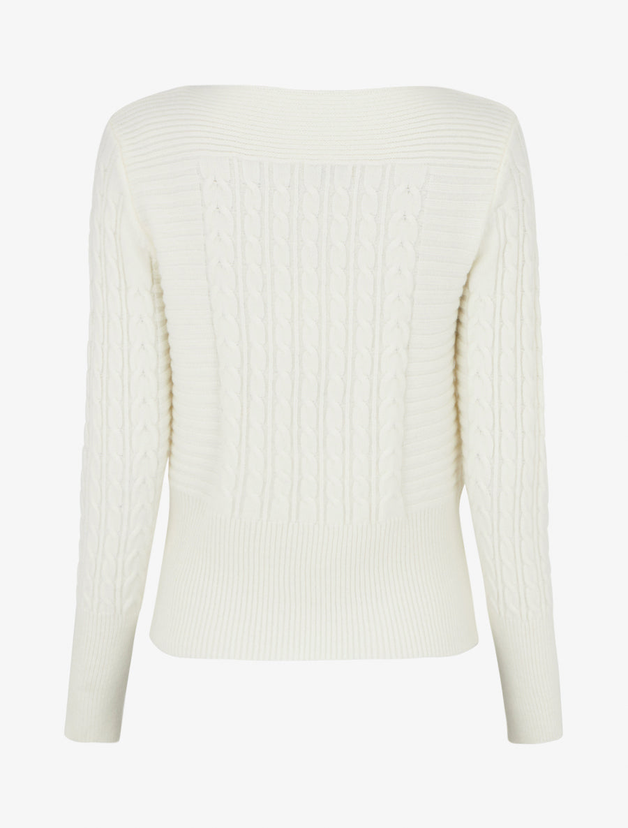 Pull droit à col bateau en maille fantaisie - Blanc - 2