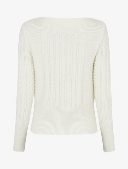 Pull droit à col bateau en maille fantaisie - Blanc - 2