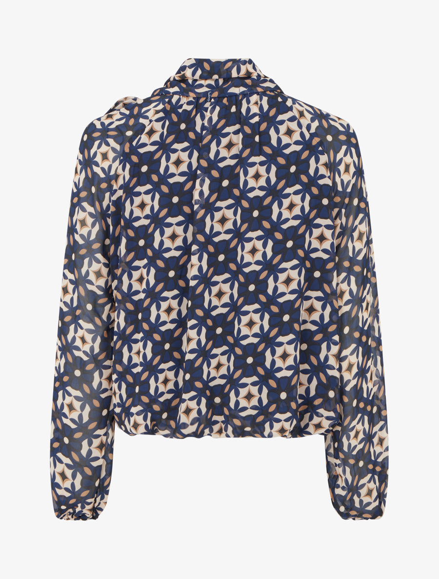 Blouse imprimé rétro à nouer - Marine - 2