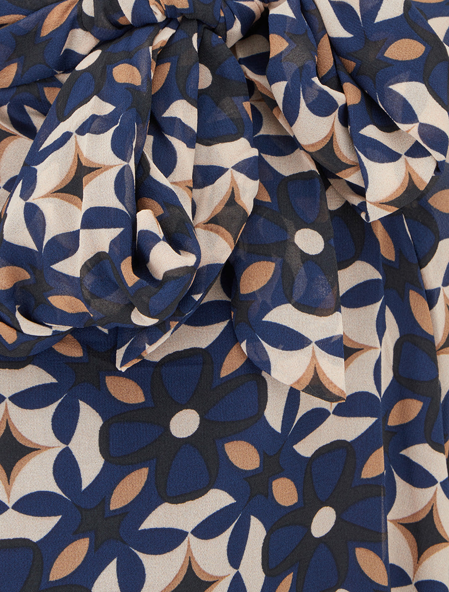 Blouse imprimé rétro à nouer - Marine - 3