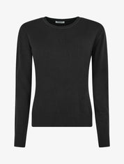 Pull fin uni à col rond - Noir - 1
