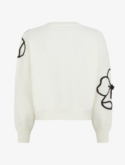 Pull en maille à manches à fleurs - Écru - 2
