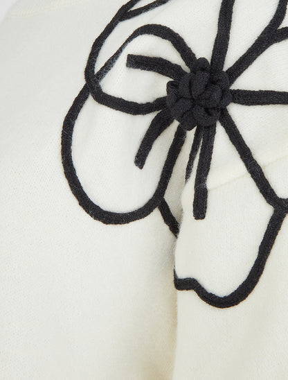 Pull en maille à manches à fleurs - Écru - 3