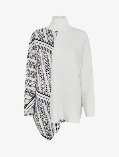 Poncho imprimé graphique à col mantant - Blanc - 1