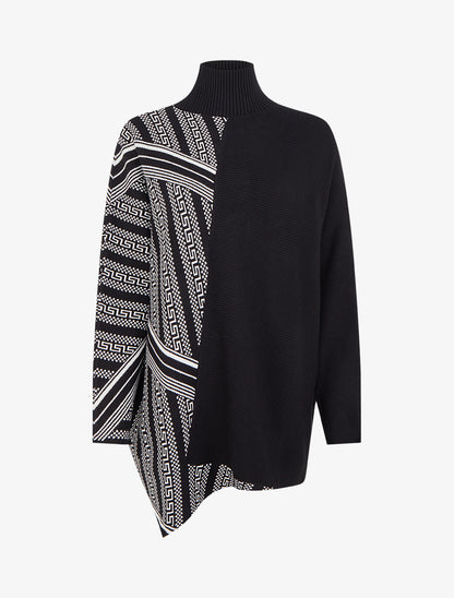 Poncho imprimé graphique à col mantant - Noir - 1