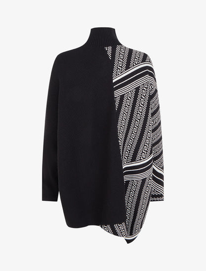 Poncho imprimé graphique à col mantant - Noir - 2