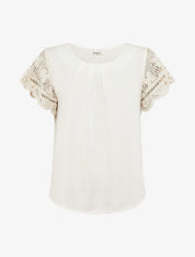 Top uni à manches courtes brodées - Crème - 1