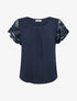 Top uni à manches courtes brodées - Marine - 1