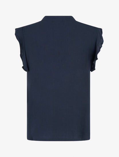 Top brodé à mancherons volantés - Marine - 2