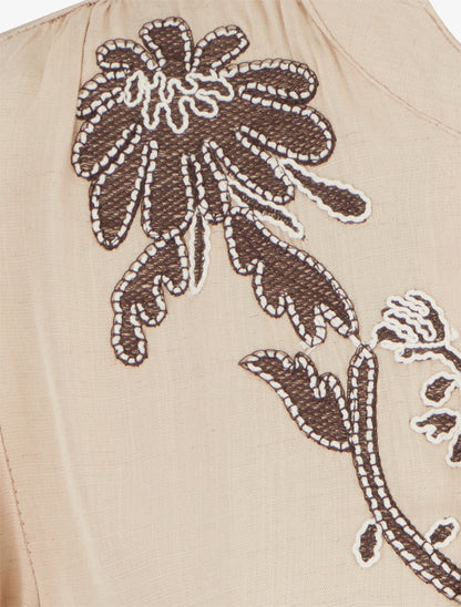 Top brodé à mancherons volantés - Beige - 3