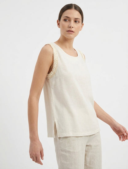 Top fluide uni sans manches - Crème