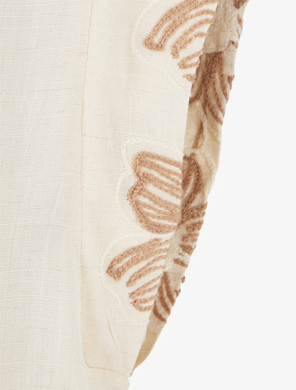 Top uni à mancherons brodés - Beige - 3