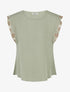 Top uni à mancherons brodés - Kaki - 1