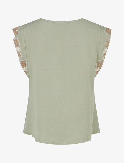 Top uni à mancherons brodés - Kaki - 2