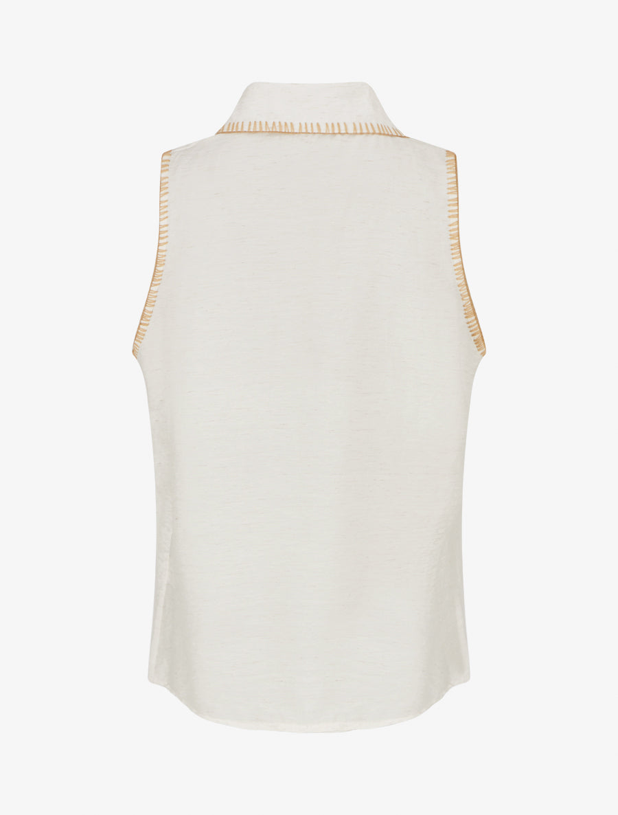 Chemisier uni sans manches boutonné - Crème - 2