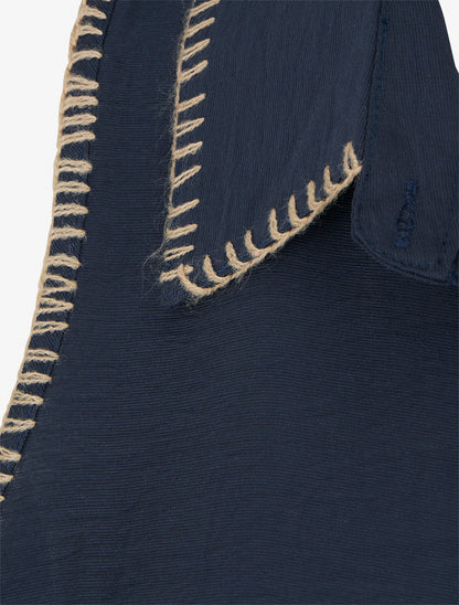 Chemisier uni sans manches boutonné - Marine - 3