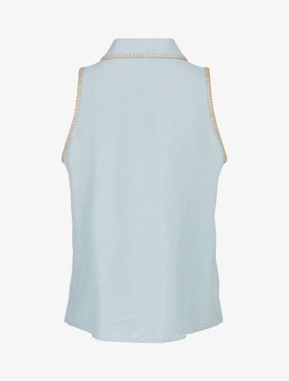 Chemisier uni sans manches boutonné - Bleu ciel - 2
