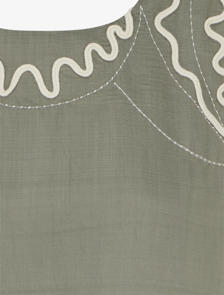 Top uni à détail broderies vagues - Kaki - 3
