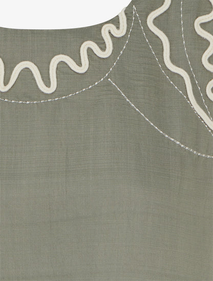 Top uni à détail broderies vagues - Kaki - 3