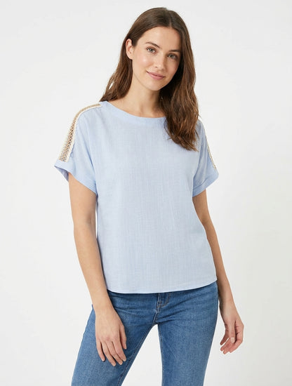 Top broderies ajourées coupe carrée - Bleu ciel