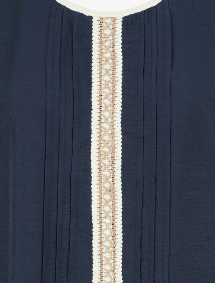 Top sans manches à col rond et broderie - Marine - 3