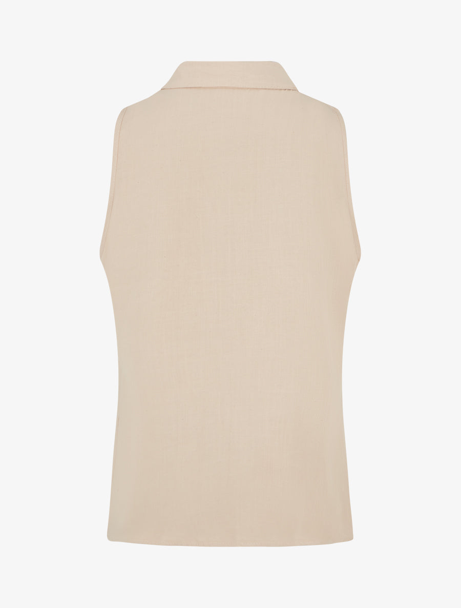 Chemisier sans manches à broderie floral - Beige - 2