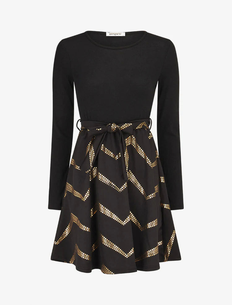 Robe patineuse bimatière à ceinture - Noir | Inspee