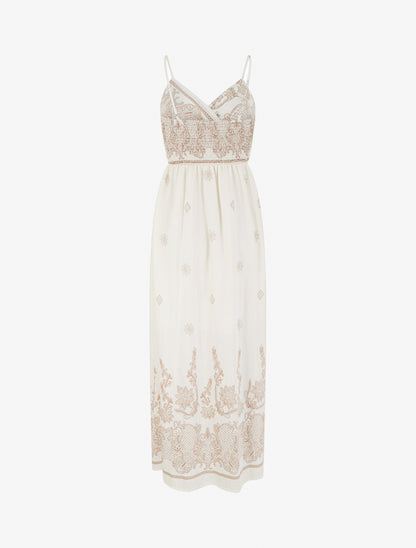 Robe longue imprimé arabesque fleuri - Écru - 2