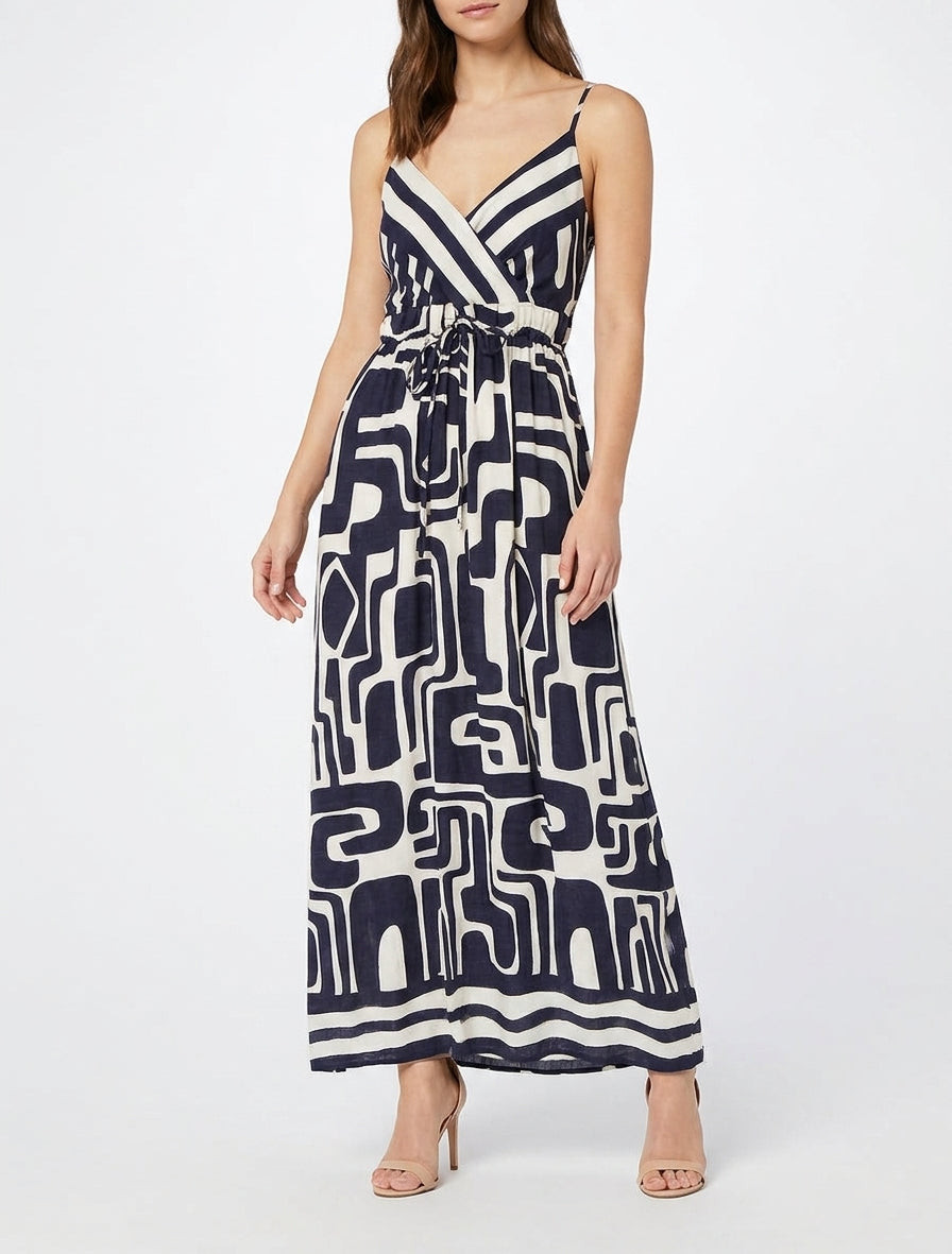 Robe longue cache-cœur évasée - Marine