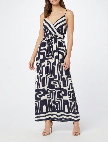 Robe longue cache-cœur évasée - Marine