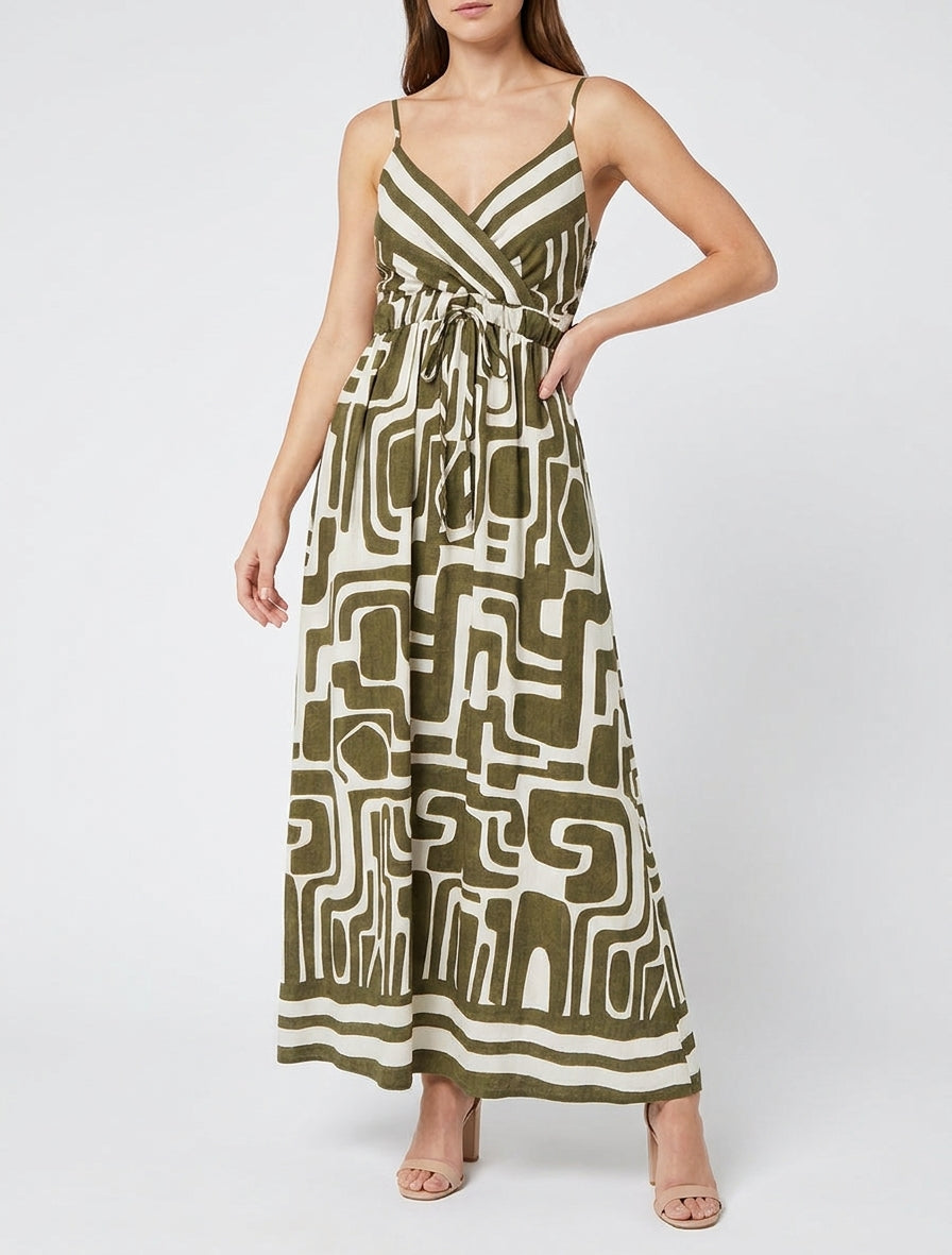 Robe longue cache-cœur évasée - Kaki
