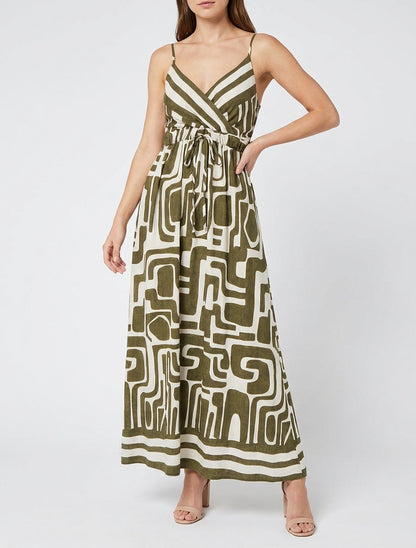Robe longue cache-cœur évasée - Kaki