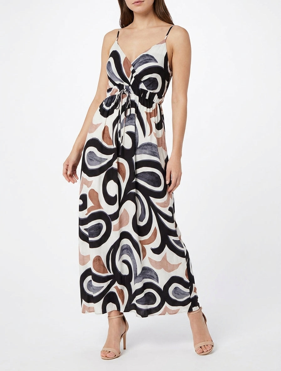 Robe longue cache-cœur à bretelles - Noir