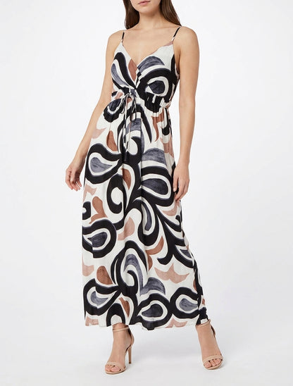 Robe longue cache-cœur à bretelles - Noir