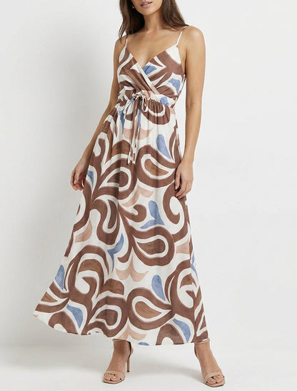 Robe longue cache-cœur bretelles - Marron
