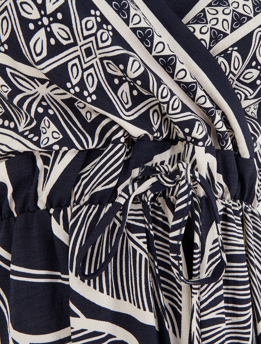 Robe longue imprimé feuilles stylisées - Marine - 3